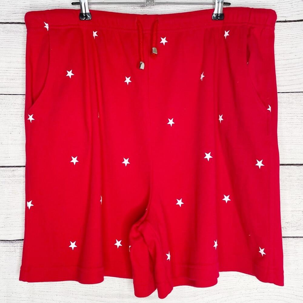 RUSS Liz Claiborne Red & White Star Print High Waist Pull On Shorts 16/18